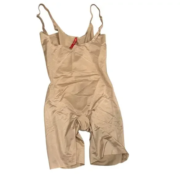 Spanx Thinstincts 2.0 Open-Bust Mid-Thigh Shapewear Bodysuit Nude Size S NWOT